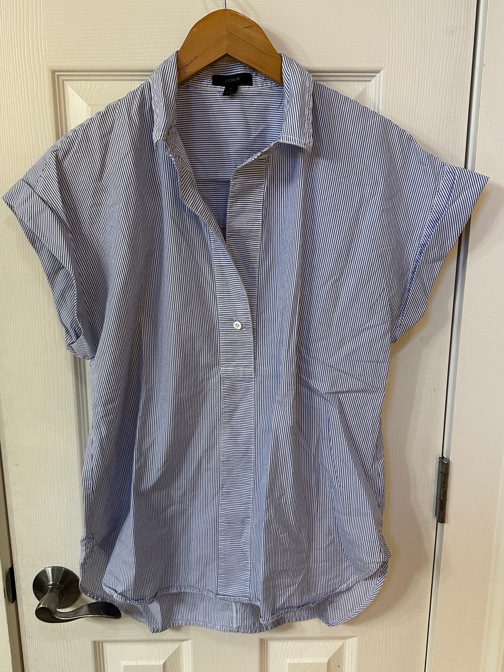 J. Crew Retail Store Short Sleeve Stripe Blouse Womens Preppy Classic Stylish L
